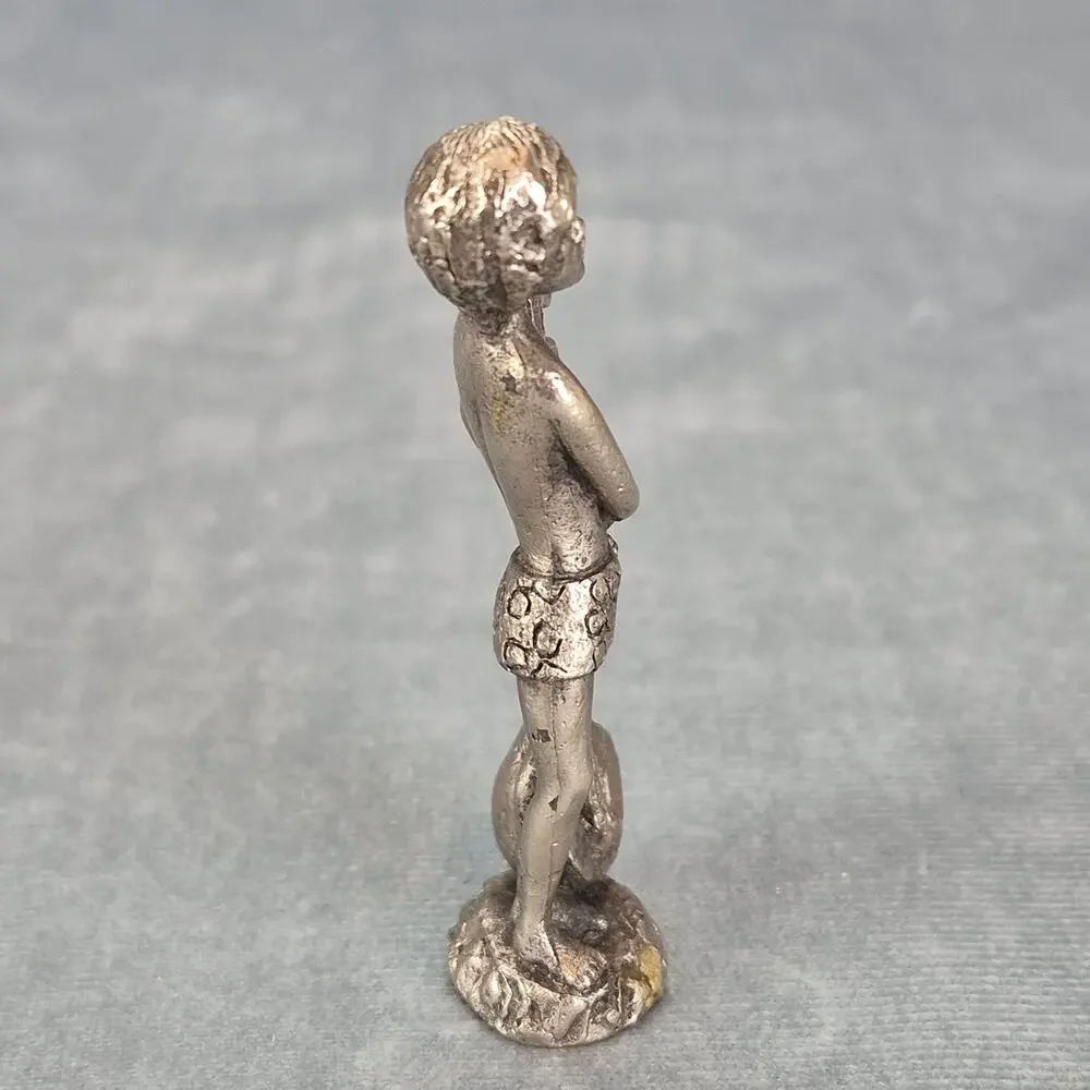 Pewter Boy Playing Sith Instrument Vintage 1940's Figurine